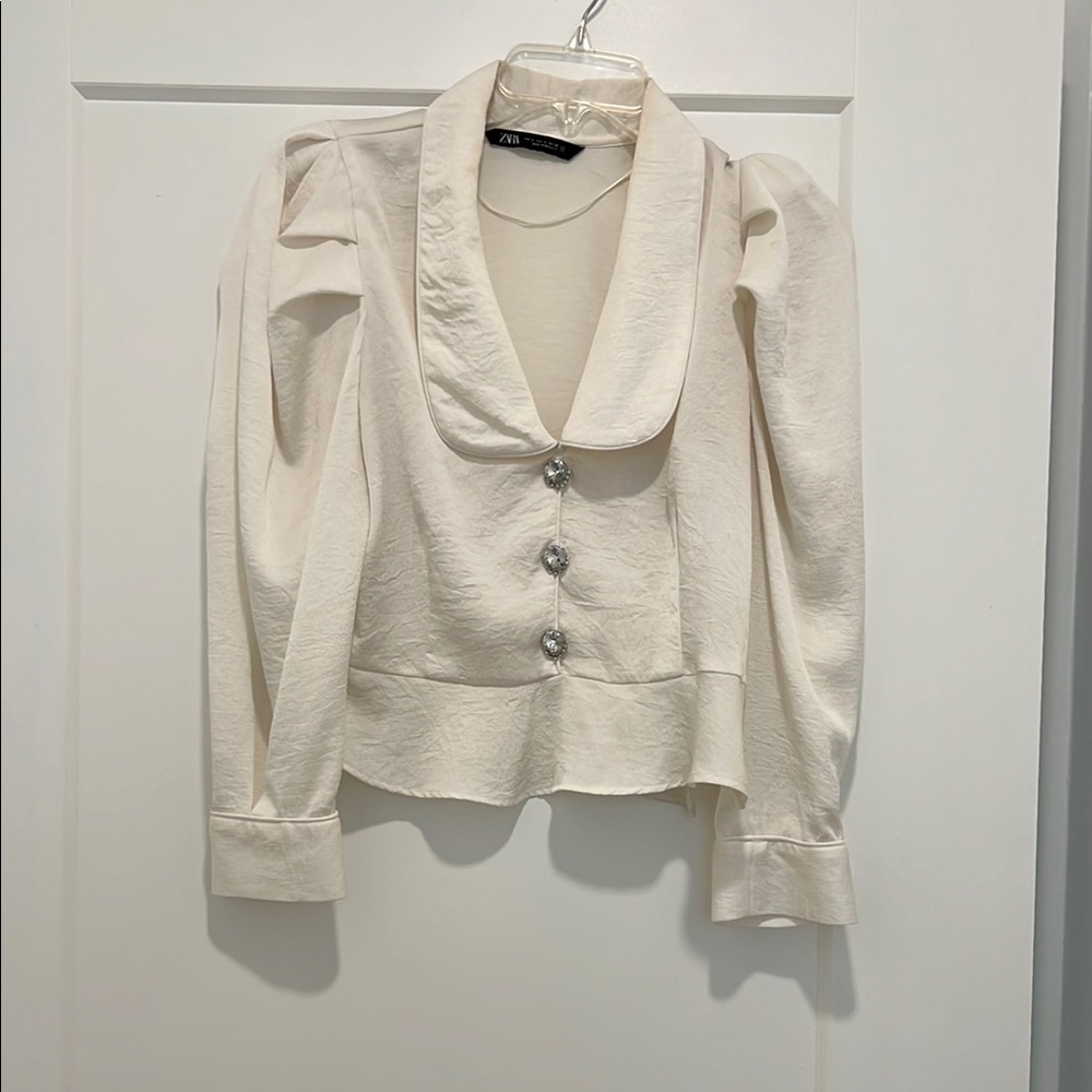 Zara Cream Button-Up Blouse